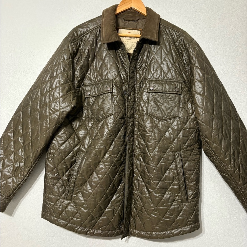Tommy Bahama Quilted Olive/Brown Field, Driving, Casual Coat/Jacket Corduroy. L‎